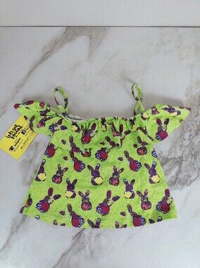 NWT Unique Baby Green Purple Easter Bunny Ruffle Dress, Sz 2T